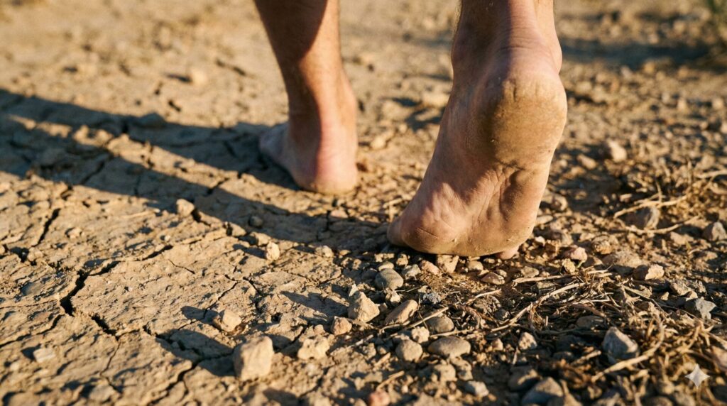 הליכה יחפה על אדמת המדבר, התקרקעות (Grounding) וחיבור לטבע בריטריט בדרום.