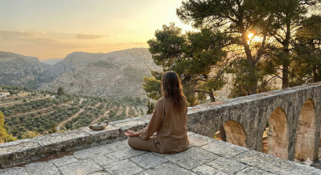 מדיטציה מול נופי הרי יהודה וירושלים, ריטריט רוחני באווירה ירושלמית אותנטית.